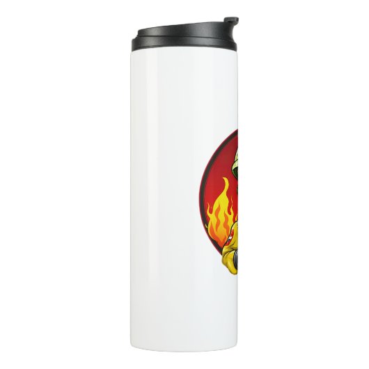 Aliens brandweerman aan thermosbeker (Gedraaid links)