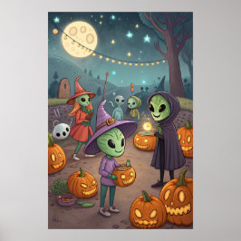 Aliens Celebrate Halloween on Earth – Cosmic Costu Poster