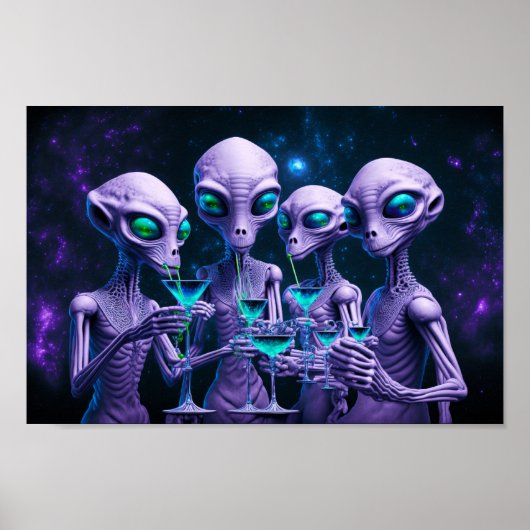 Aliens drink cocktails poster (Voorkant)