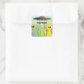 Aliens en Flying Saucer Fun Vierkante Sticker (Tas)