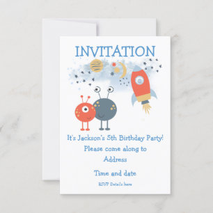 Aliens en ruimteschip Cartoon Birthday Invite Kaart