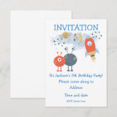 Aliens en Ruimteschip Cartoon Verjaardagsuitnodigi Kaart (Voorkant / Achterkant)