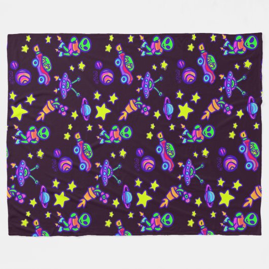 Aliens en sterren in de buitenruimte fleece deken (Voorkant (Horizontaal))