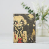 Aliens en vrouwen in rode jurk Scifi Fantasy Briefkaart (Staand voorkant)