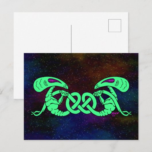 Aliens getwijnd (Aliens en Keltische Knot) Briefkaart (Voorkant / Achterkant)