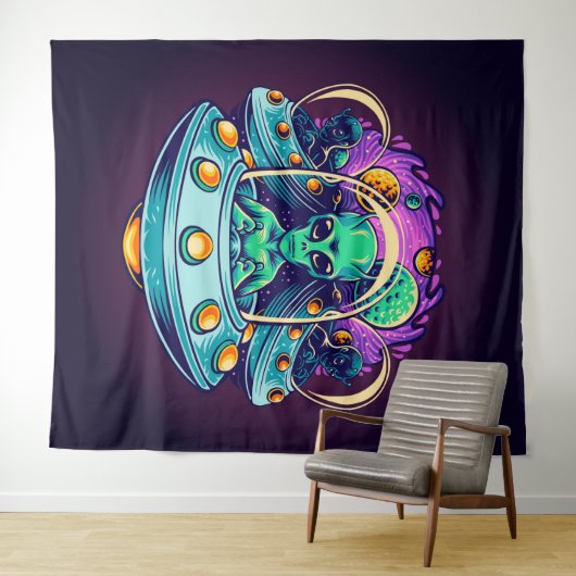 Aliens in de ruimte wandkleed (In Situ (horizontaal))