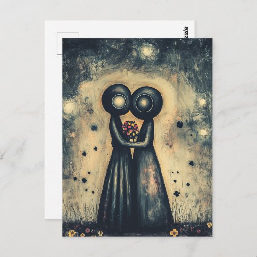 Aliens In Love Embrace In A Hug Briefkaart (Voorkant / Achterkant)