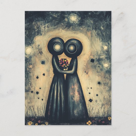 Aliens In Love Embrace In A Hug Briefkaart (Voorkant)