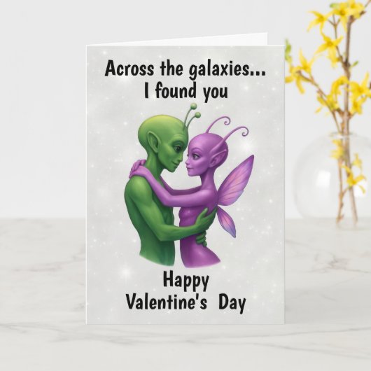 Aliens in Love Valentijnsdag Kaart (Gele Bloem)