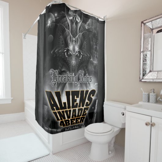 Aliens Invade 4 Beer Galaxy Attack Douchegordijn (In situ)