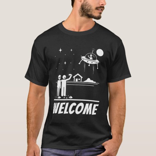 Aliens komen naar UFO welkom T-shirt (Voorkant)