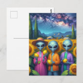 Aliens met citroenen in zonnebloemen briefkaart (Voorkant / Achterkant)
