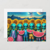 Aliens met watermeloen briefkaart (Voorkant / Achterkant)