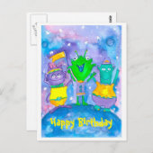 Aliens Outer Space Happy Birthday Briefkaart (Voorkant / Achterkant)