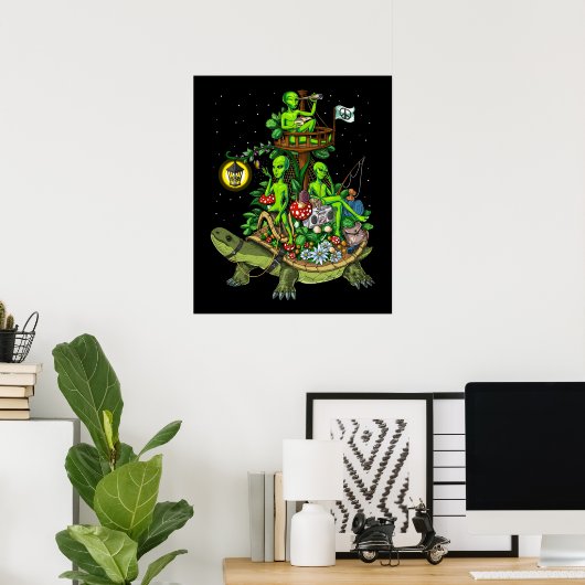 Aliens Riding Turtle Poster (Thuiskantoor)