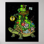 Aliens Riding Turtle Poster (Voorkant)