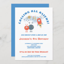 Aliens Ruimteschip Cartoon Jongen 4e Verjaardagsfe