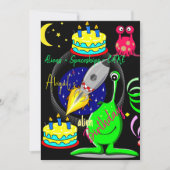 Aliens Ruimteschip Happy Birthday uitnodiging (Voorkant)