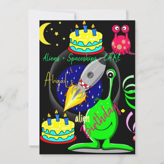 Aliens Ruimteschip Happy Birthday uitnodiging (Voorkant)