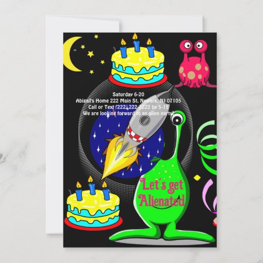 Aliens Ruimteschip Happy Birthday uitnodiging (Achterkant)