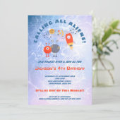 Aliens Ruimteschip Jongen Blauw Lila 4e Verjaardag Kaart (Staand voorkant)