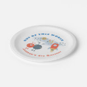 Aliens Ruimteschip Maan Sterren Jongen 4e Verjaard Papieren Bordje (Gekanteld)