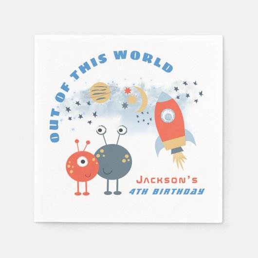 Aliens Ruimteschip Maan Sterren Jongen 4e Verjaard Servet (Voorkant)