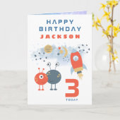 Aliens ruimtevaartsleeftijd 3 jaar, Birthday Space Kaart (Gele Bloem)