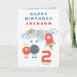 Aliens spaceship age 2 Birthday Space White Kaart
