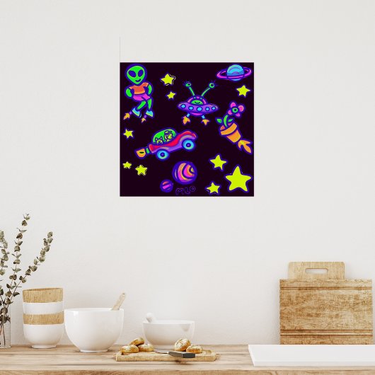 Aliens-sterren en -planten in de buitenruimtekunst poster (Keuken)