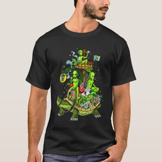 Aliens Turtle Magic Mushroom Psychedelic UFO T-shirt (Voorkant)
