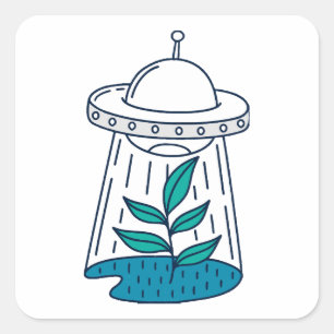 Aliens UFO Vierkante Sticker