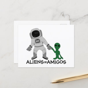 Aliens = vrienden, astronaut en buitenaards briefkaart