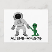 Aliens = vrienden, astronaut en buitenaards briefkaart (Voorkant)