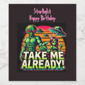 Aliens wachten op Cosmic Design! Wijn Etiket (Enkel label)