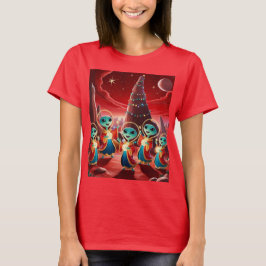 Aliens zingen kerstliederen t-shirt
