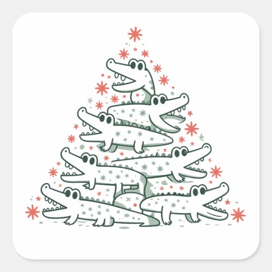 Aligator Kerstboom Grappige Krokodil Florida Vierkante Sticker (Voorkant)