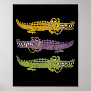 Aligator Krokodillen Mardi Gras Louisiana Mannen V Poster