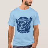 Alighting Uil in een geruite cirkel - Shibori Blue T-shirt (Voorkant)