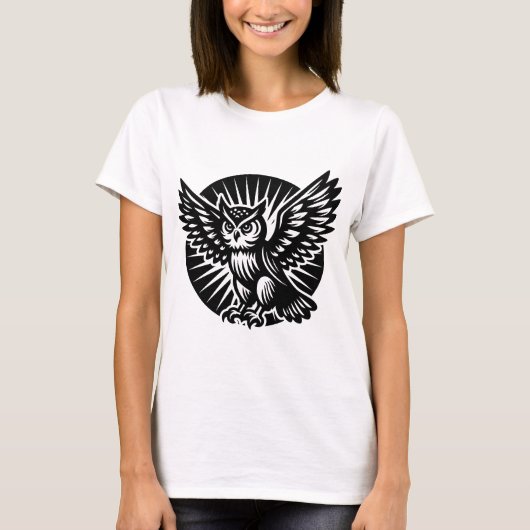 Alighting Uil in een geruite cirkel T-shirt (Voorkant)