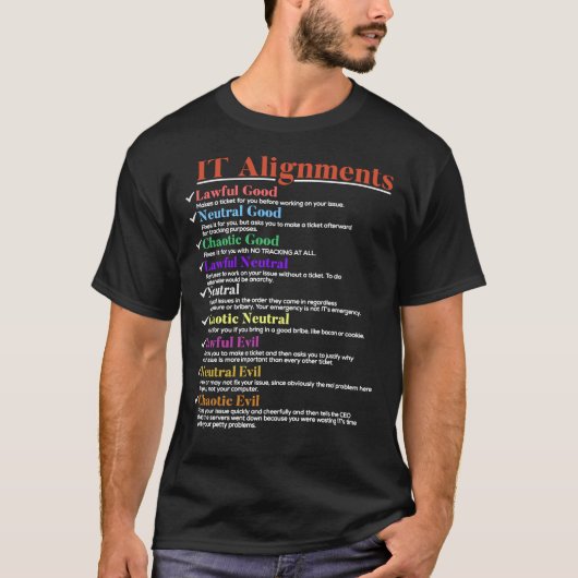 Aligniteiten - rechtmatig goed neutraal goed chaot t-shirt (Voorkant)