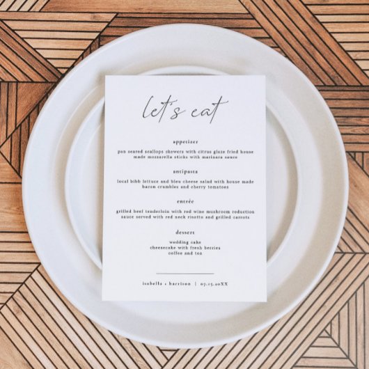 ALINA Elegant Minimalist Wedding Let's Eat Menu