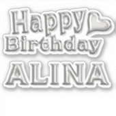 Alina Happy Birthday silver Aufkleber Sticker (Voorkant)