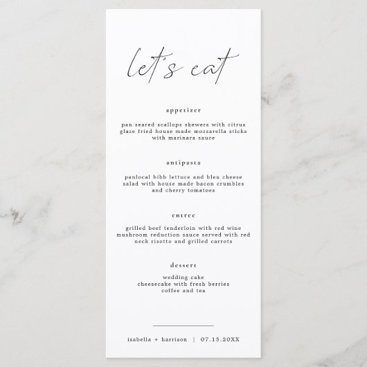 ALINA Minimalist Elegant Long Let's Eat Menu Kaart (Voorkant)