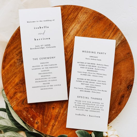 ALINA Minimalist Elegant Long Wedding Program Menu