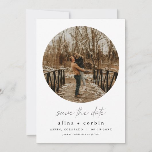 ALINA Moderne minimalistische ronde foto Save the  Kaart (Voorkant)