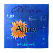 Alina Name en Irish Betekenis met Oranje bloem Tegeltje (Voorkant)