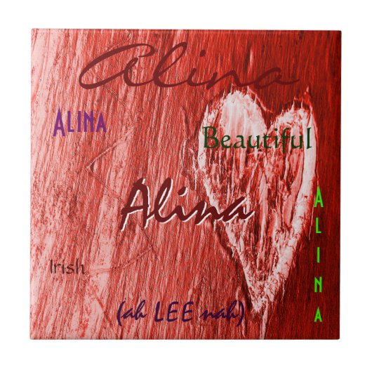 Alina Name Irish Betekenis met Red Heart Tegeltje (Voorkant)