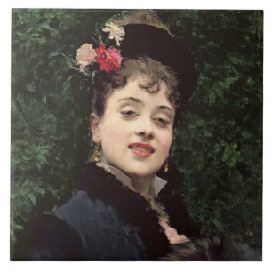 Aline Masson, het model van de kunstenaar (olie op Tegeltje