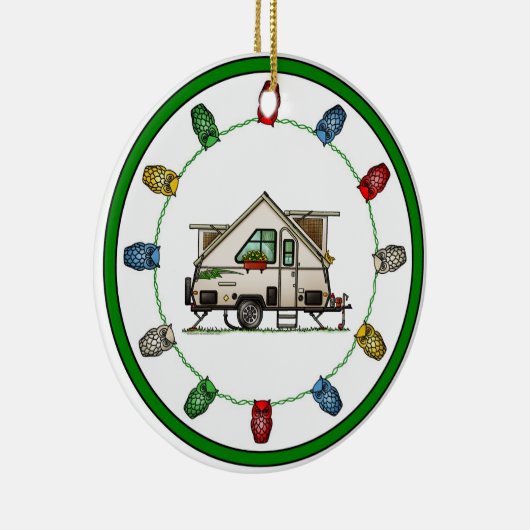 Aliner Pop Up RV happy camper art Keramisch Ornament (Rechts)